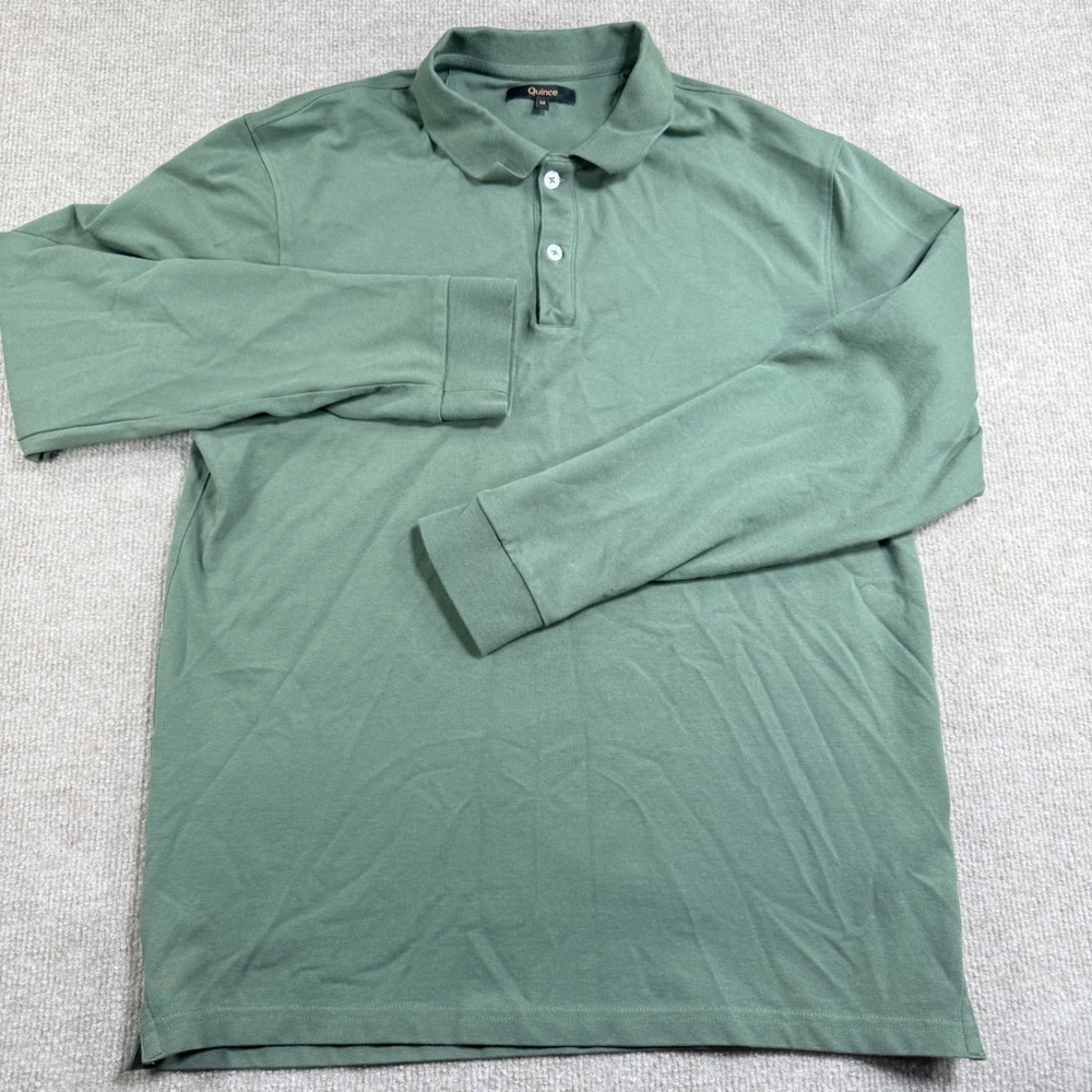Quince Mens Organic Cotton Long Sleeve Pique Polo Loden Green Medium LB125392
